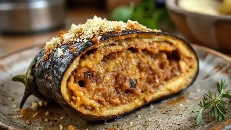 Berinjela recheada salgado