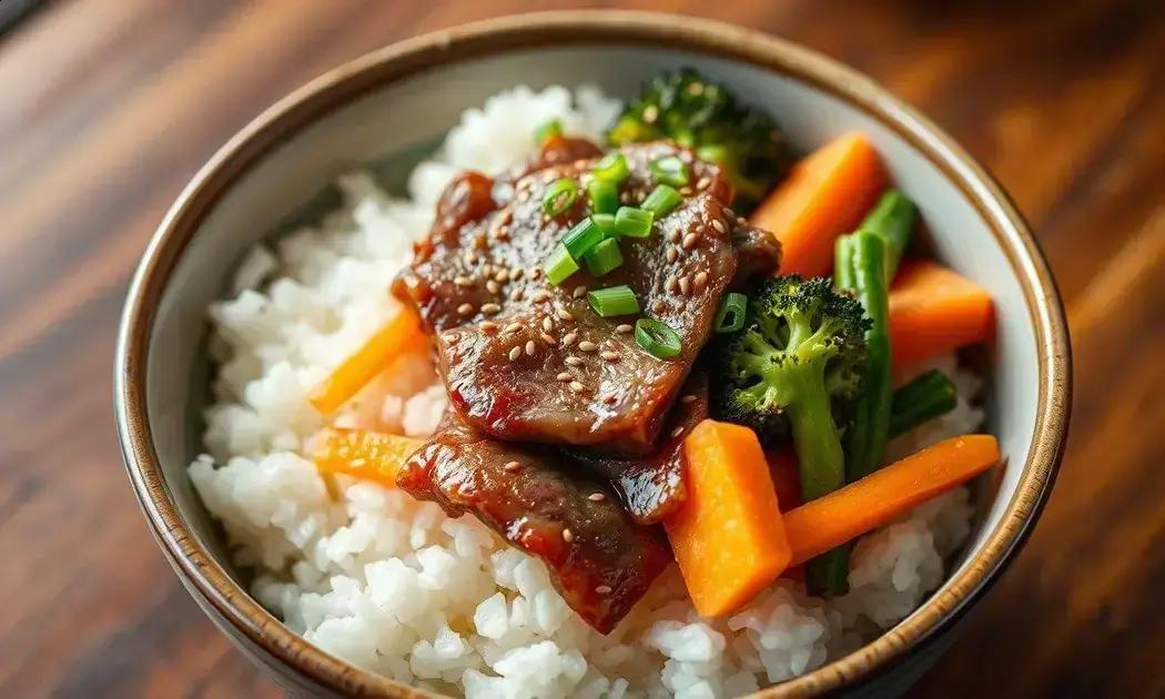 Donburi Gyudon com legumes tradicional
